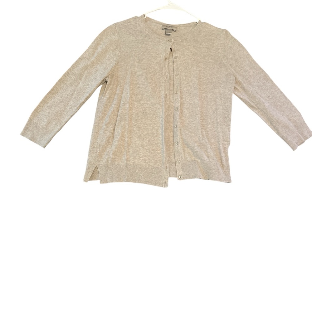 LOFT Cream Cardigan Sweater with Button-Front Design
